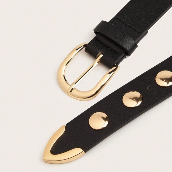 Black Contemporary Women's Gold Rivet Belt - Picture 6 of 9